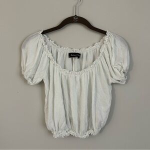 Reformation Small White Scoop Neck Crop - elastic gathered hem